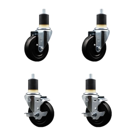 Service Caster 4'' SS Hard Rubber Wheel Swivel 1-7/8'' Expand Stem Caster Set 2 Brakes, 4PK SCC-SSEX20S414-HRS-2-TLB-2-178